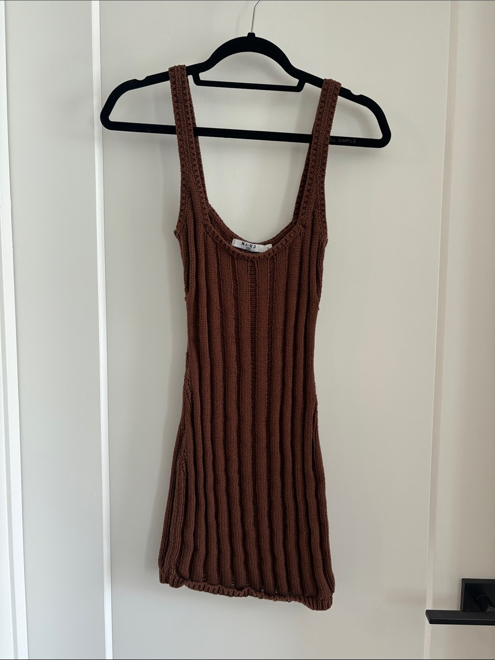 Ribbed Knit Mini Dress in Brown - NA-KD